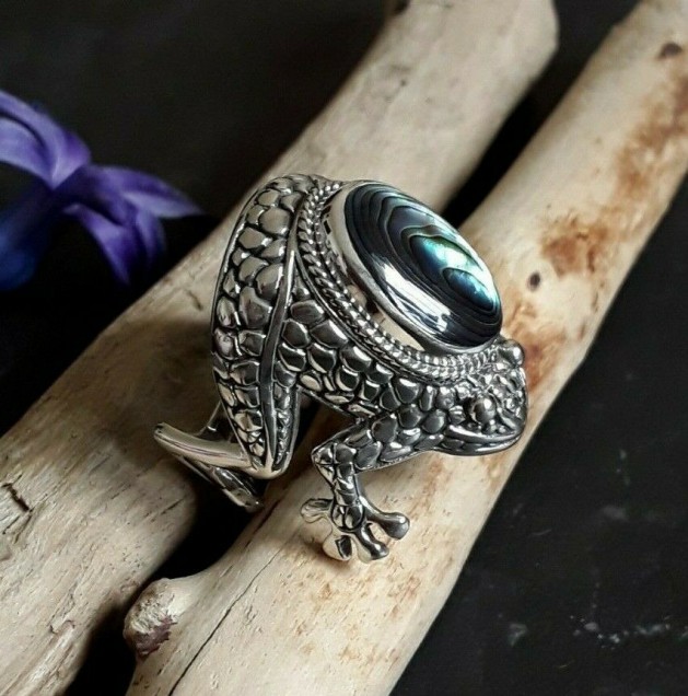 Superbe Bague GRENOUILLE ornée Nacre Abalone ARGENT 925 - TAILLE 57