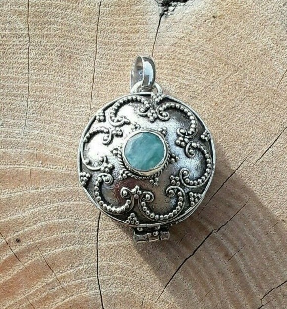 Pendentif mixte boite à secret /coffret orné Amazonite argent 925