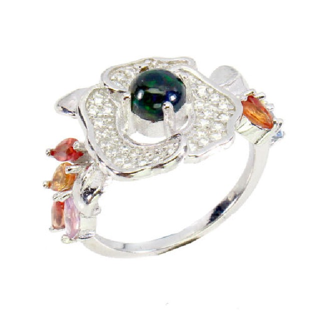 Bague de Créateur EN ARGENT 925 ornée Opale & Tourmalines - TAILLE 52