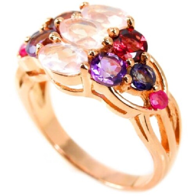 BAGUE DE CREATEUR Vermeil ORNEE QUARTZ ROSE & Multi- pierres - TAILLE 53