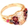 BAGUE DE CREATEUR Vermeil ORNEE QUARTZ ROSE & Multi- pierres - TAILLE 53