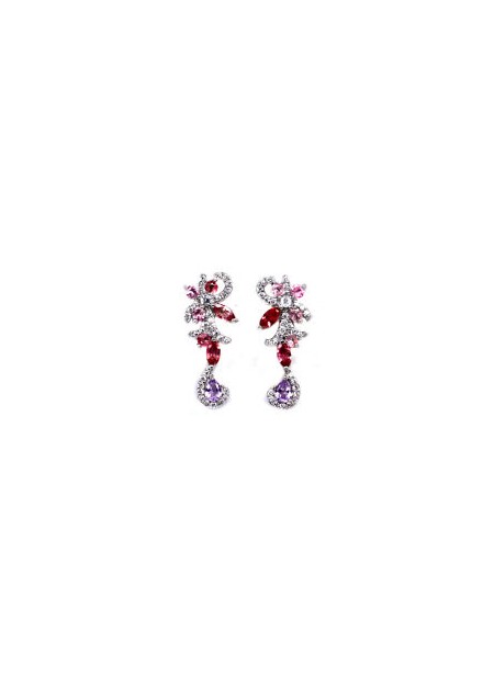Boucles d'oreilles de créateur ornées Améthystes & Tourmalines argent 925