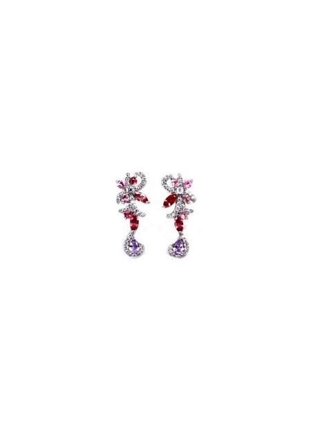 Boucles d'oreilles de créateur ornées Améthystes & Tourmalines argent 925