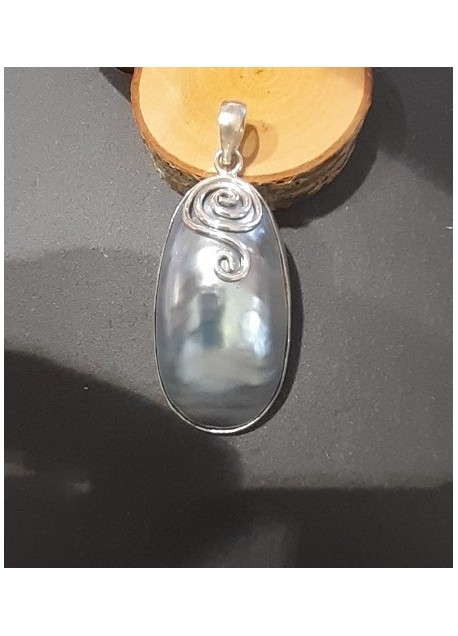 PENDENTIF ARGENT 925 & NACRE BLEUE irisee