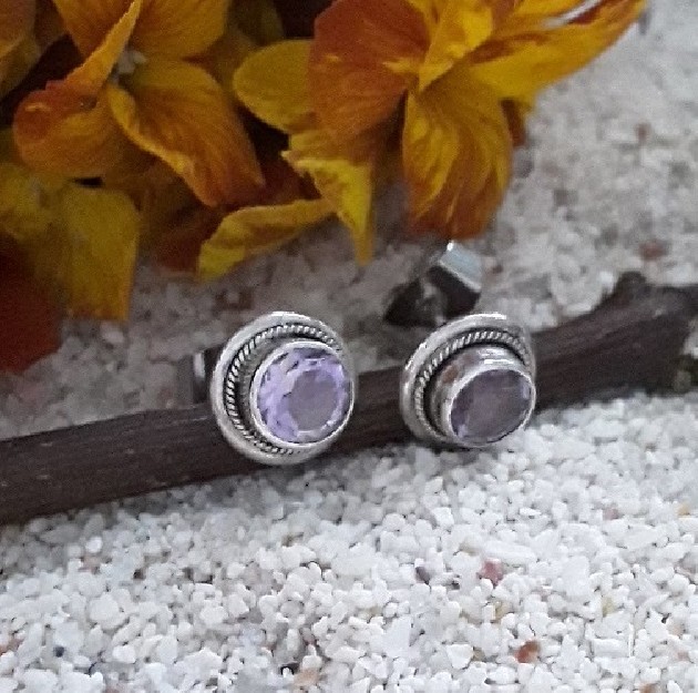 BOUCLES D'OREILLES ARGENT 925 ORNEES D'AMETHYSTE