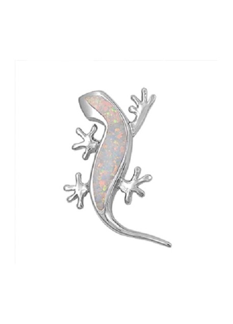 Pendentif Lézard orné d'une Opale blanche en Argent 925