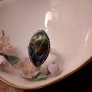 BAGUE MARQUISE ARGENT 925 ORNEE DE NACRE ABALONE - TAILLE 56