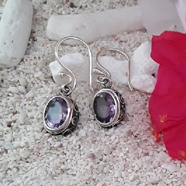 cles d'oreilles ornées Améthyste Argent 925