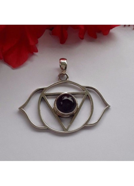 PENDENTIF CHAKRA 3e OEIL YOGA REIKI EN ARGENT 925 & AMETHYSTE