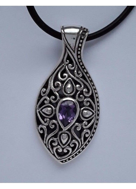 JOLI PENDENTIF "GOUTTE" ARGENT 925 ORNE D'UNE AMETHYSTE POIRE