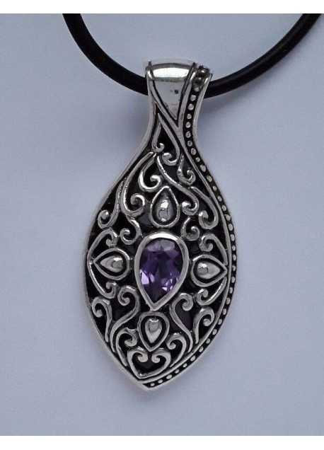 AGNES CREATIONS / JOLI PENDENTIF "GOUTTE" ARGENT 925 ORNE D'UNE AMETHYSTE POIRE