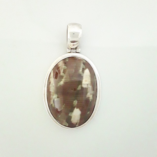 SPLENDIDE PENDENTIF EN ARGENT MASSIF ORNE D'UNE AGATE MARBRE EN CABOCHON