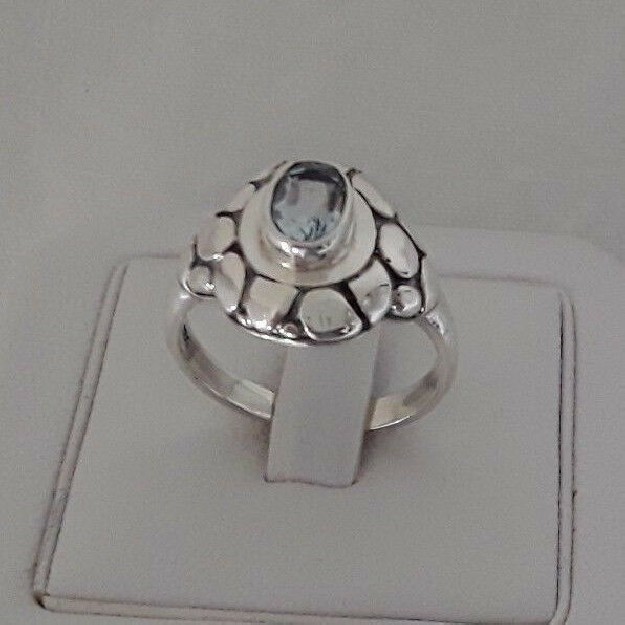 AGNES CREATIONS / BELLE BAGUE FEMME EN ARGENT 925 ORNEE TOPAZE BLEUE TAILLE 56