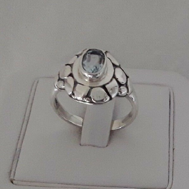 AGNES CREATIONS / BELLE BAGUE FEMME EN ARGENT 925 ORNEE TOPAZE BLEUE TAILLE 56