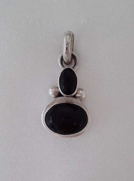 AGNES CREATIONS / Sympa Pendentif Moderne Femme Argent 925 orné 2 Onyx Noir 