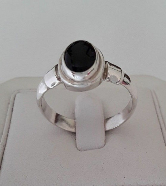 AGNES CREATIONS / BELLE BAGUE FEMME EN ARGENT 925 ORNEE ONYX NOIR TAILLE 57