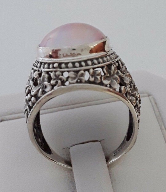 Sublime Bague en Argent Massif Ornée Perle ROSE - Taille 59