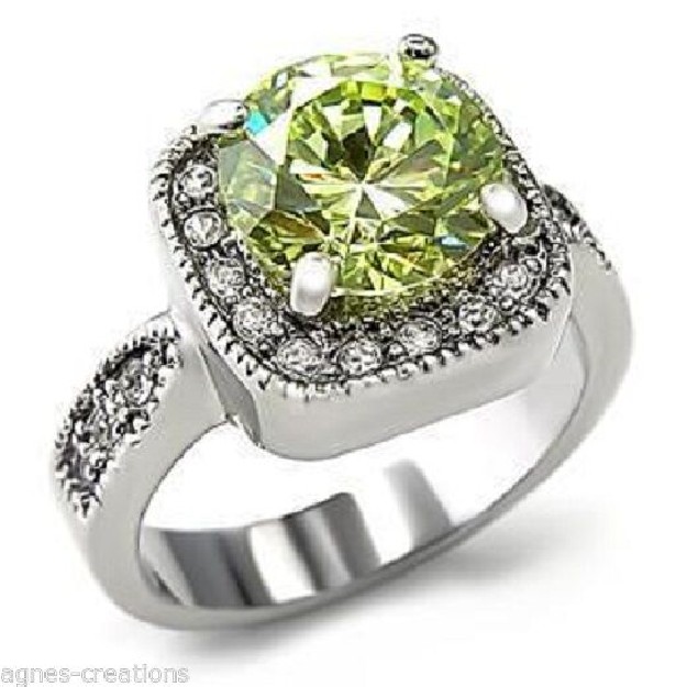 BAGUE EN RHODIUM "SOLITAIRE PERIDOT" ZIRCONIUM - TAILLE 50