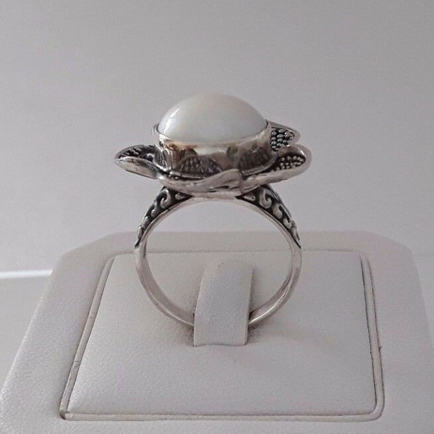 BELLE BAGUE CHIC EN ARGENT 925 & PERLE BLANCHE - TAILLE 57