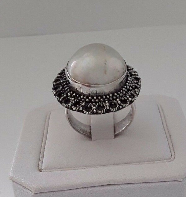 AGNES CREATIONS // BELLE BAGUE FEMME MODE ARGENT 925 & PERLE TAILLE 53