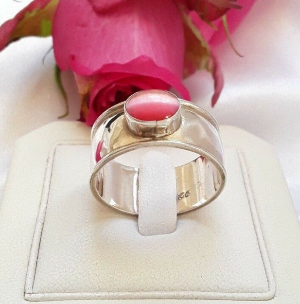 AGNES CREATIONS / Bague femme argent 925 ornée Oeil de chat Rose Taille 61-62