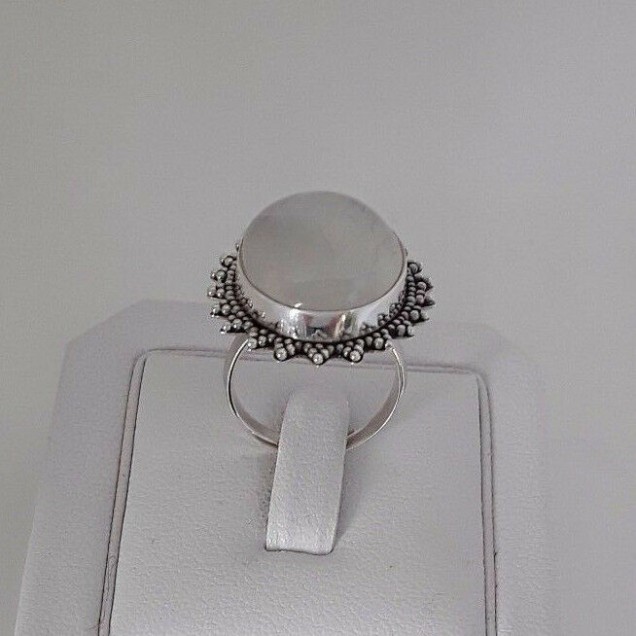 AGNES CREATIONS / BELLE BAGUE FEMME EN ARGENT 925 PIERRE DE LUNE TAILLE 52