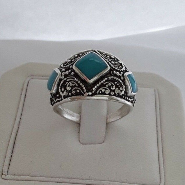 AGNES CREATIONS / BELLE BAGUE FEMME EN ARGENT 925 & TURQUOISE - TAILLE 54-55