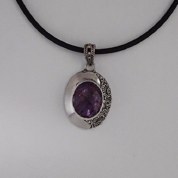  AGNES CREATIONS / JOLI PENDENTIF MEDAILLON ARGENT 925 ORNE BELLE AMETHYSTE