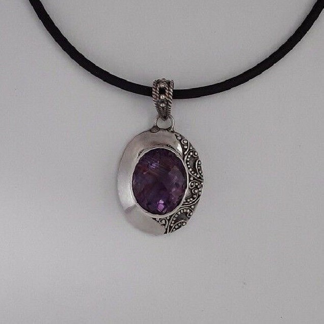  AGNES CREATIONS / JOLI PENDENTIF MEDAILLON ARGENT 925 ORNE BELLE AMETHYSTE