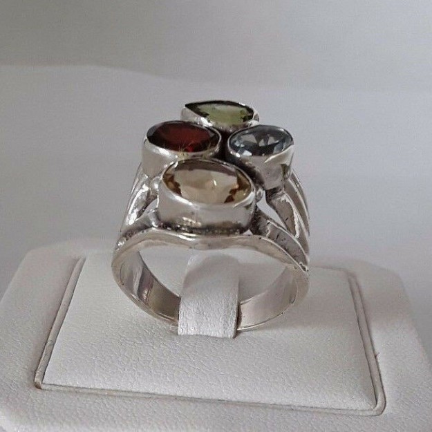 AGNES CREATIONS / SUPERBE BAGUE FEMME EN ARGENT 925 & MULTI-PIERRES TAILLE 51