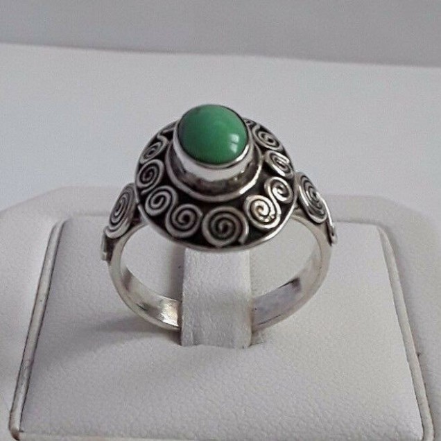 AGNES CREATIONS // JOLIE BAGUE FEMME EN ARGENT 925 ORNEE TURQUOISE - TAILLE 56