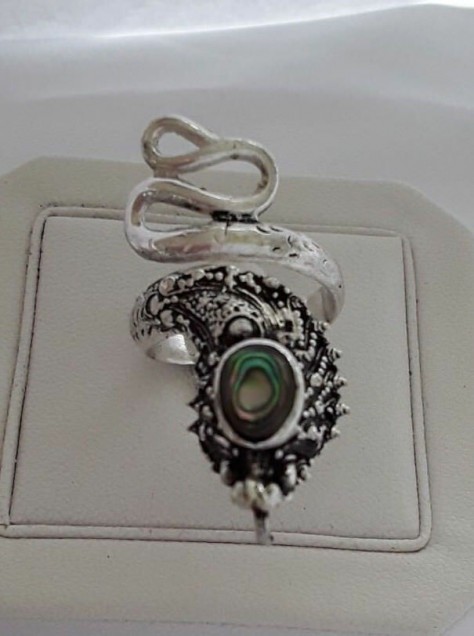 AGNES CREATIONS // BAGUE MODE FEMME SERPENT ARGENT 925 & NACRE ABALONE TAILLE 53