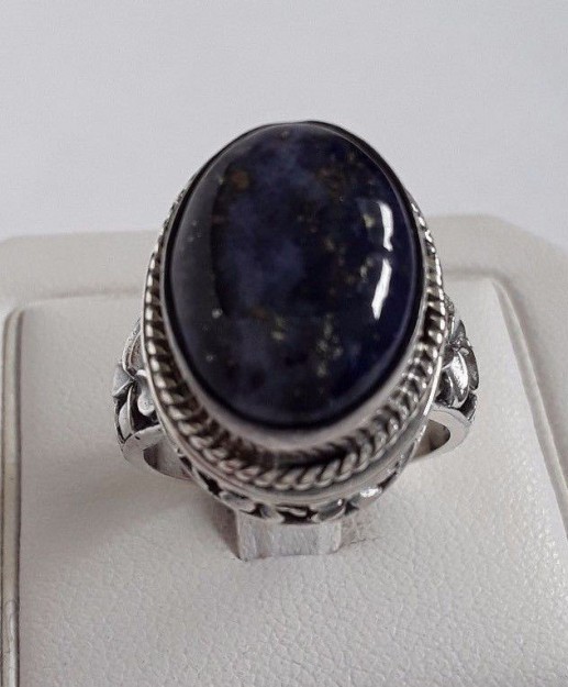 AGNES CREATIONS / SUBLIME BAGUE FEMME EN ARGENT 925 ORNEE LAPIS LAZULI TAILLE 57