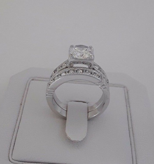 AGNES CREATIONS / BAGUE FEMME DUO RHODIUM ANNEAU+SOLITAIRE ZIRCONIUM TAILLE 54