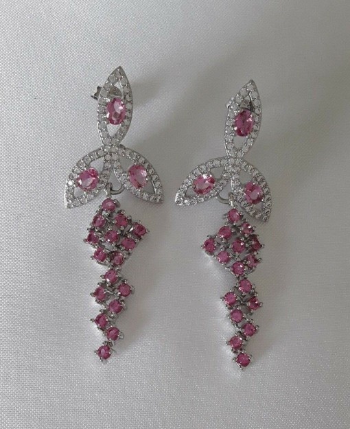  AGNES CREATIONS / Boucles d oreilles chicTourmaline rose & Zirconium argent 925