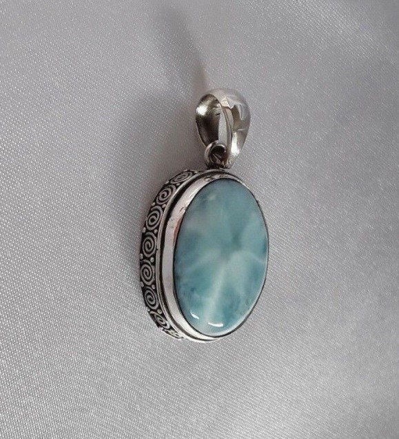 AGNES CREATIONS / élégant Pendentif femme Argent 925 & Pierre fine de Larimar