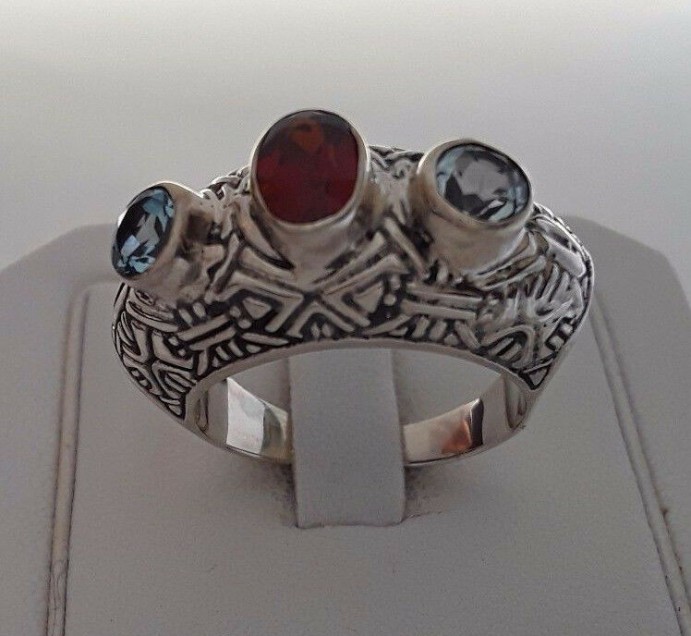 AGNES CREATIONS // SUPERBE BAGUE MIXTE INDIENNE ARGENT 925 TOPAZES -TAILLE 60