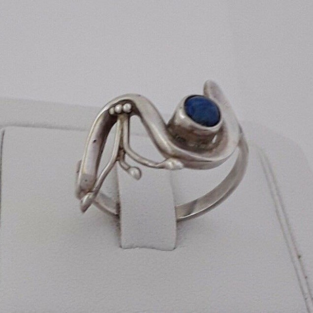 AGNES CREATIONS / BAGUE DESIGN FEMME EN ARGENT 925 ORNEE AGATE BLEU - TAILLE 52