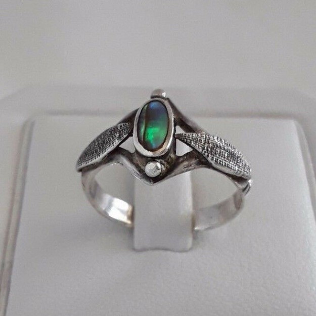 AGNES CREATIONS / BELLE BAGUE FEMME EN ARGENT 925 ORNEE NACRE ABALONE TAILLE 50