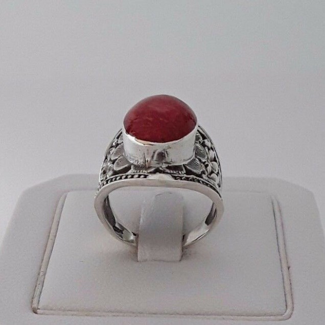 AGNES CREATIONS / BELLE BAGUE FEMME EN ARGENT 925 ORNEE CORAIL GORGONE TAILLE 52