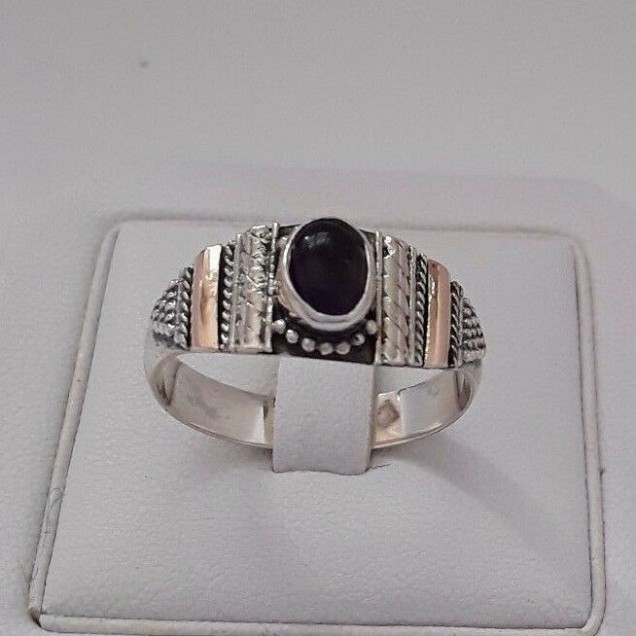 AGNES CREATIONS // JOLIE BAGUE MIXTE ARGENT 925 ORNEE AMETHYSTE & OR - TAILLE 61