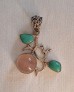 AGNES CREATIONS / BEAU PENDENTIF VINTAGE ARGENT 925 ORNE QUARTZ & TURQUOISES