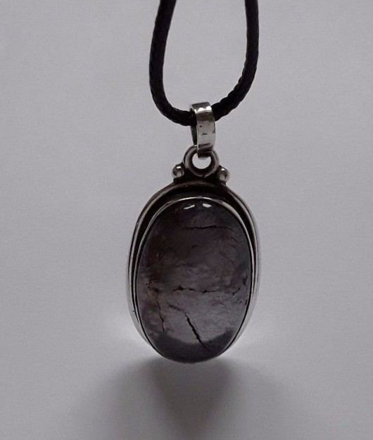 AGNES CREATIONS / BEAU PENDENTIF MODERNE CABOCHON ARGENT 925 & QUARTZ NATUREL
