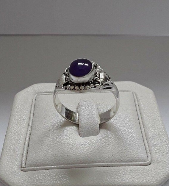 AGNES CREATIONS / BAGUE FEMME EN ARGENT 925 ORNEE CABOCHON VIOLET TAILLE 61