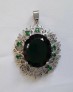  AGNES-CREATIONS / Grand Pendentif orné Emeraude verte & Zirconiums Argent 925