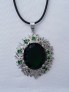  AGNES-CREATIONS / Grand Pendentif orné Emeraude verte & Zirconiums Argent 925