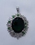  AGNES-CREATIONS / Grand Pendentif orné Emeraude verte & Zirconiums Argent 925