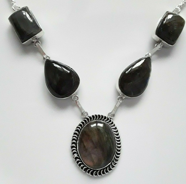 AGNES CREATIONS // Elégant Collier femme Ethnique argent 925 ornée Labradorite