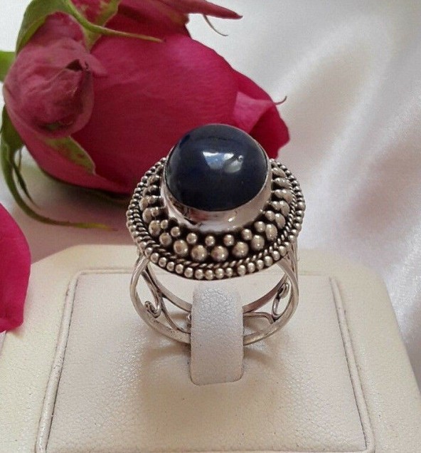 AGNES CREATIONS / Belle Bague Femme en Argent 925 ornée Lapis Lazuli Taille 57-