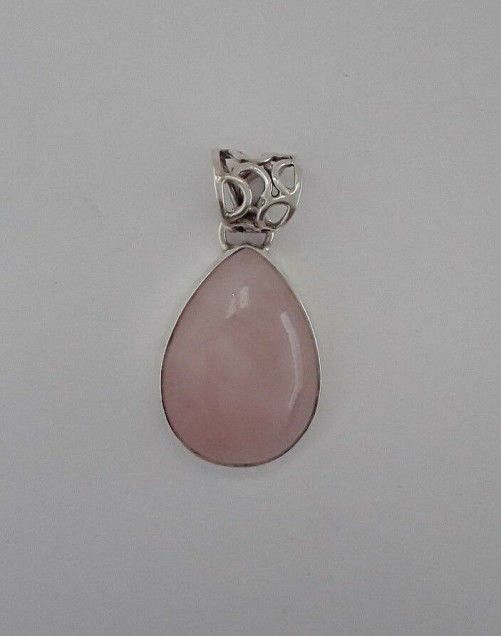 AGNES CREATIONS / BEAU PENDENTIF CHIC QUARTZ ROSE GOUTTE & ARGENT 925 ORNE 